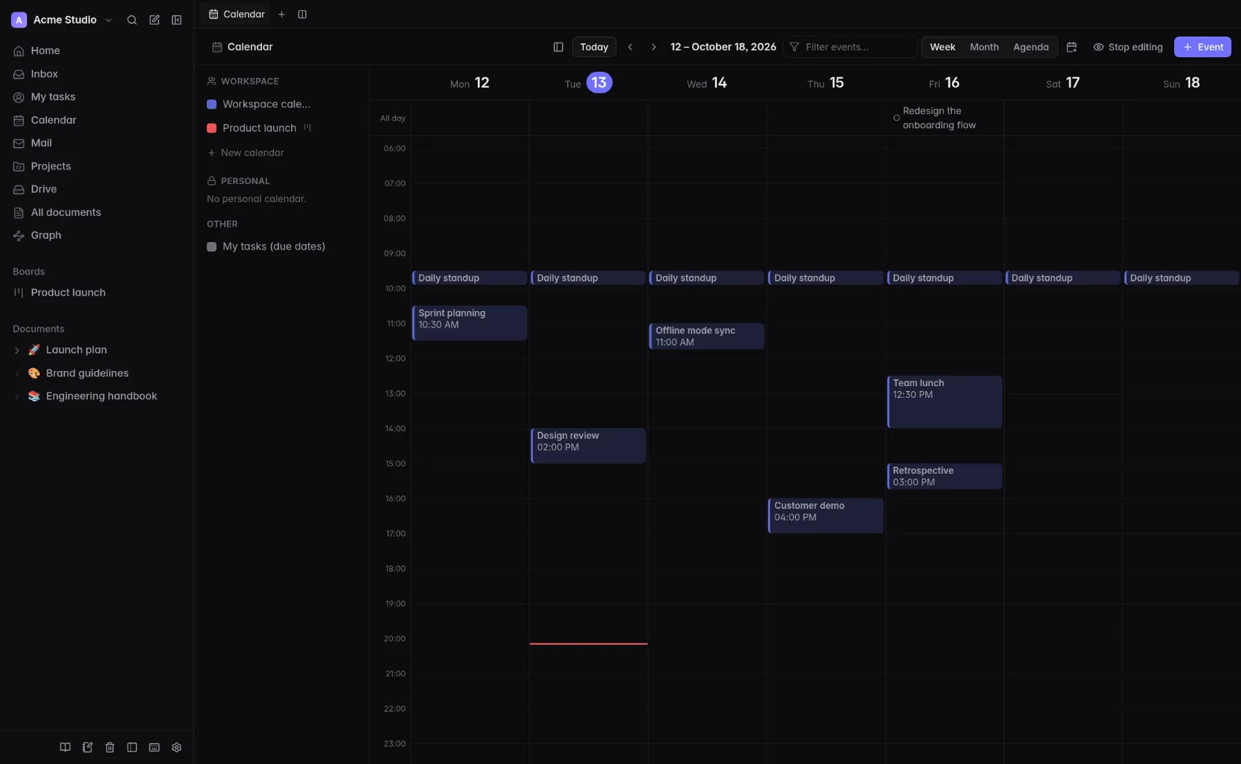 Week view of the calendar with recurring events