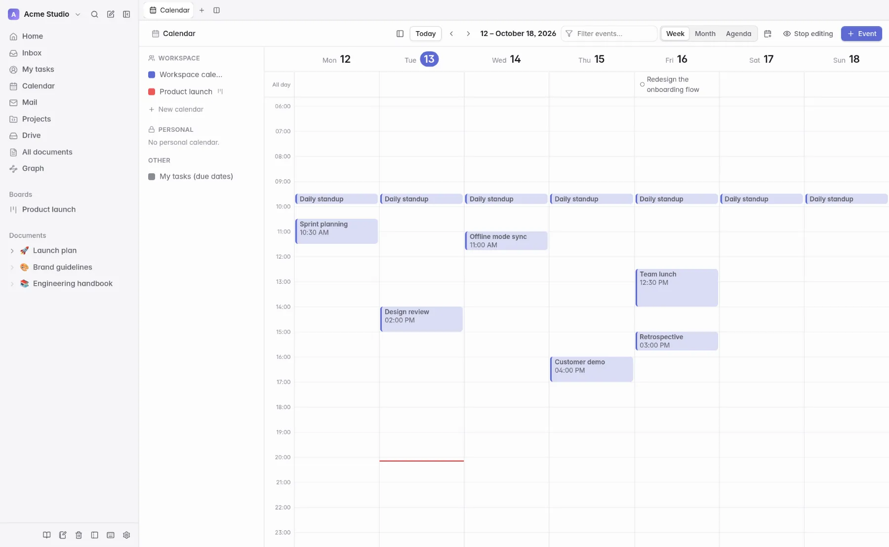 Week view of the calendar with recurring events